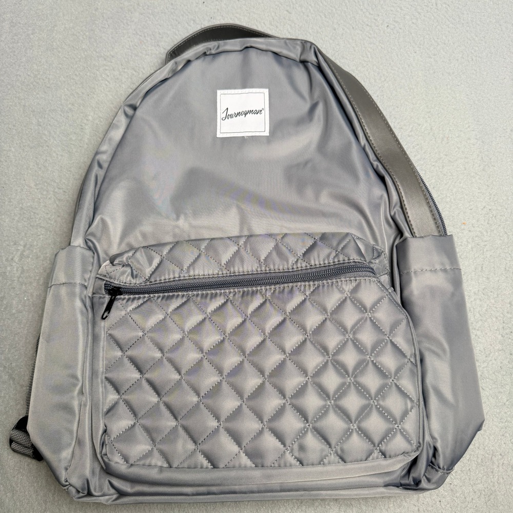 Journeyman Gray Quilted Nylon Backpack Adjustable Straps School Travel Bag‎